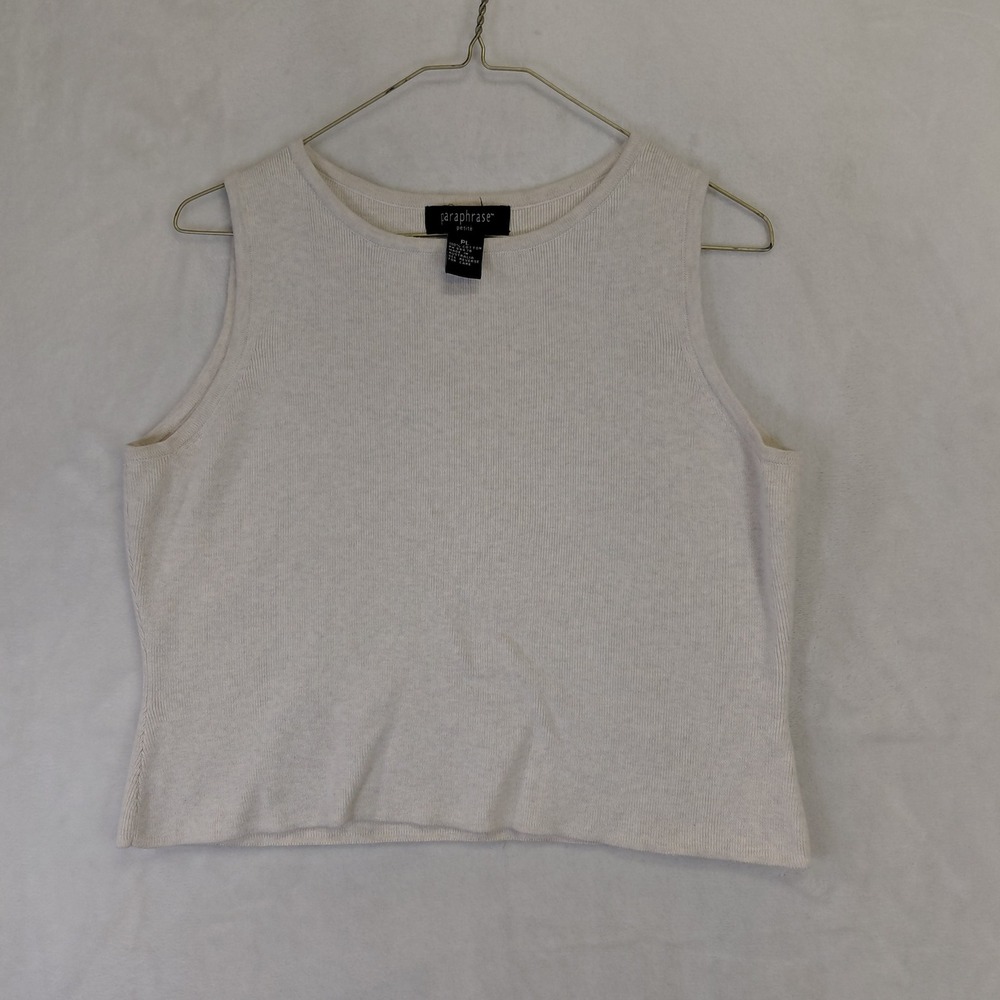Paraphrase Petite Cream Ribbed Knit Sleeveless Cotton Tank Top Size PL